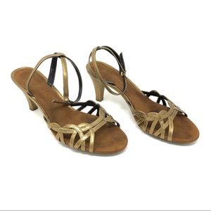 Aerosoles Gold Leather Ankle Strap Heels